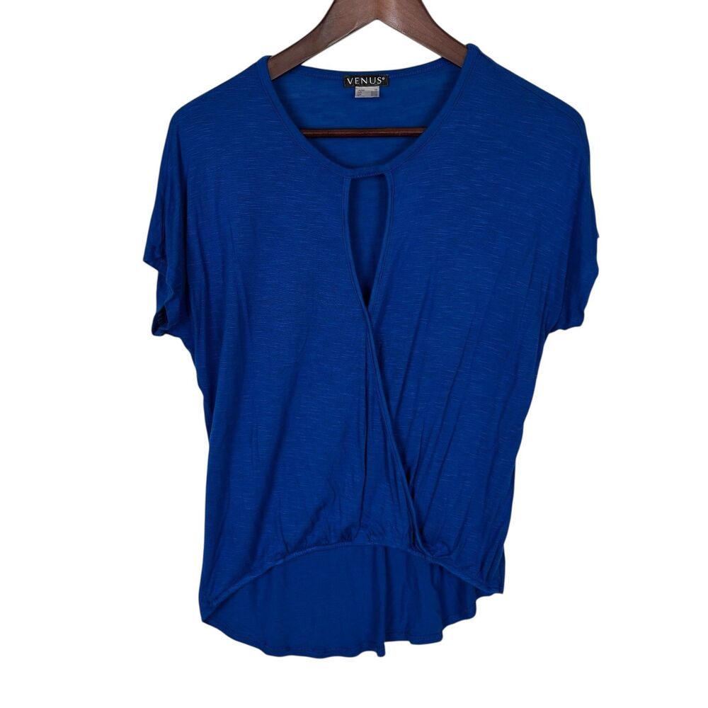 Venus Blue Keyhole Surplice Neck Short Sleeve Top Women's XS